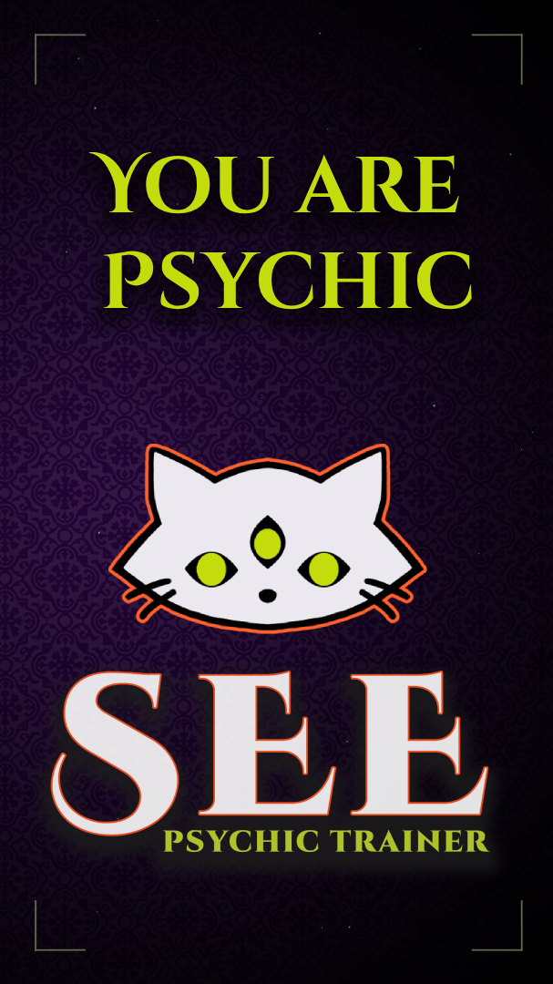 Banner verticale per storie SEE Strumento di Allenamento Psichico con messaggio “Sei psichico” e logo del gatto a tre occhi